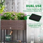 Raised Garden Bed, Elevated Planter Box with Rattan Wicker Look, Tool Storage Shelf, Portable Design for Herbs, Vegetables, Flowers, Brown - Image 7