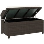 Outdoor Wicker Storage Bench with Storage & Cushion, Cream White