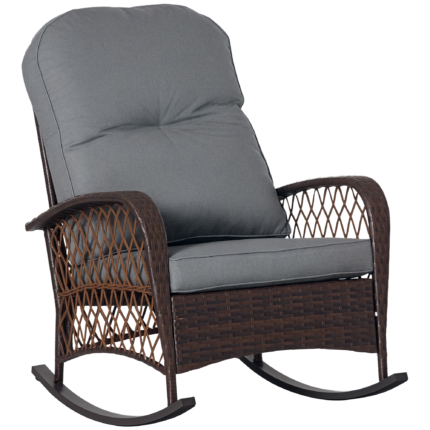 Rattan Porch Rocker w/ Plush Cushion with Gray