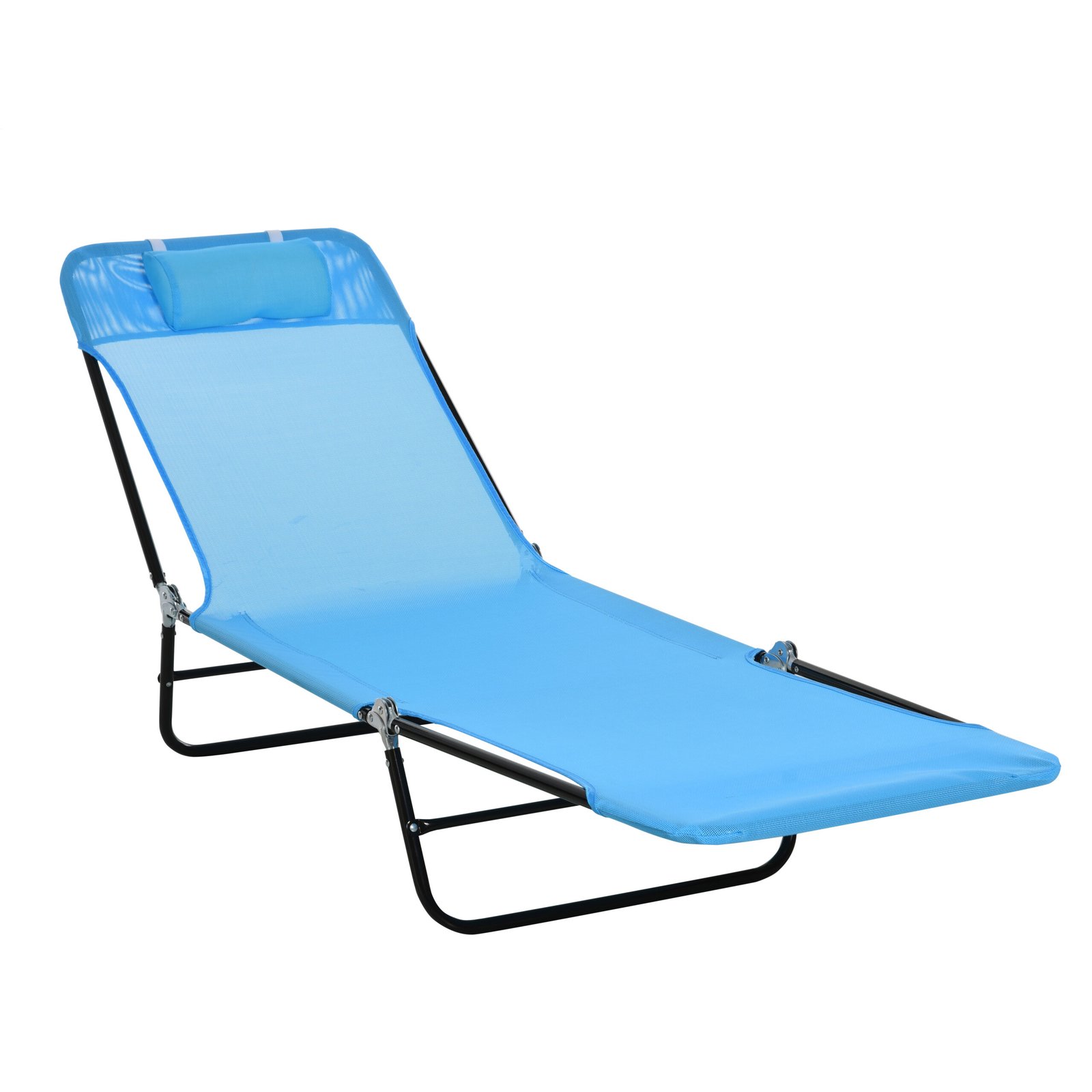 Ipg1fe196d19b8934.jpg Folding Chaise Lounge Chair, Pool Sun Tanning Chair, Outdoor Lounge Chair with Reclining Back, Breathable Mesh Seat, Headrest for Beach, Yard, Patio, Blue - Image 1
