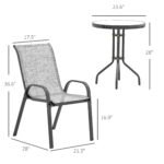 3 Pieces Bistro Set, Small Patio Furniture Set with Stackable Chairs and Glass Table for Backyard, Balcony, Gray - Image 3