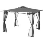 10' x 12' Outdoor Gazebo with Nettings, 2 Tier Patio Gazebo Canopy for Garden, Backyard, Deck