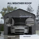 12' x 20' Metal Carport, Heavy Duty Garage Car Canopy with Galvanized Metal Roof and Removable Sidewalls, Dark Gray - Image 4