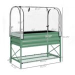 Raised Garden Bed with Legs and Cover, Metal Elevated Planter Box with Bottom Shelf and Liner for Vegetables, Green - Image 3
