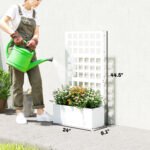 Galvanized Raised Garden Bed Planter Box with Trellis for Climbing Plants, Vegetable, Vines, 24" x 9" x 44.5", White - Image 3