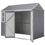 8' x 5.5' Metal Garden Storage Shed, Extra Large Outdoor Tool Storage House w/Lockable Doors, Window, Air Vents, Gray