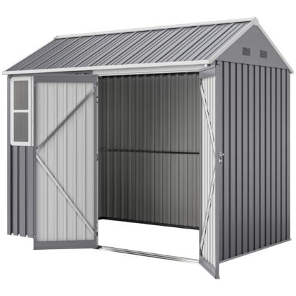Metal Garden Storage Shed with Lockable Doors, Air Vents, 8' x 6', Gray