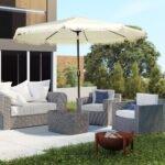 9 ft Cantilever Umbrella with Push Button Tilt and Crank Tassles and 8 Ribs Shade Umbrellas for Garden - Image 2