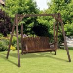 2-Seat Wooden Swing Bench, Ergonomic Design, 'A' Frame Construction, Stable and Non-Slip, Solid Wood Frame Log Garden Swing, for Outdoor and Indoor, Brown - Image 7