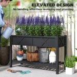 Raised Garden Bed, 47 x 22 x 31.5 in. Elevated Wood Planter Box with Storage Shelf, Drainage Holes, and Liner, Black - Image 6