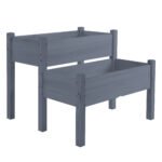 34"x34"x28" Raised Garden Bed 2-Tier Wooden Planter Box for Backyard, Patio to Grow Vegetables, Herbs and Flowers, Gray - Image 7