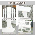 Wooden Adirondack Rocking Chair Outdoor Lounge Chair Fire Pit Seating with Slatted Wooden Design, Fanned Back, White - Image 6
