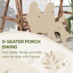 2-Seat Porch Swing with A-Frame Stand, Wooden Log Patio Swing Chair Bench with Wagon Wheel Armrests, Carbonized Brown - Image 5