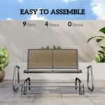 2-Person Outdoor Glider Bench, Patio Double Swing Rocking Chair Loveseat with Steel Frame, Light Mixed Brown - Image 5