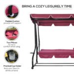 3-Seat Outdoor Patio Swing Chair, Converting Flatbed, Outdoor Swing Glider with Adjustable Canopy, Removable Cushion and Pillows, for Porch, Garden, Poolside, Backyard, Red - Image 7