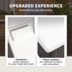 2 Reclining Chaise Lounge Chairs, Rolling Outdoor Chairs with Cushion, Pillow, Headrest, Armrests, and Wheels, Cream - Image 5