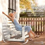 Patio Glider Bench w/ HDPE Slatted Double Rocking Chair, Distressed White - Image 4