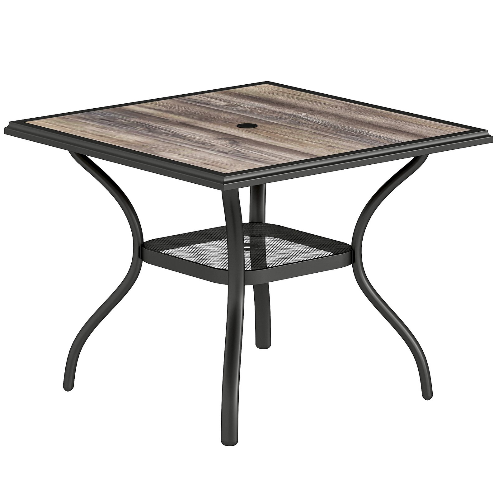 J7fd9019da71f882a.jpg 37" Square Outdoor Dining Table for 4, Patio Table with Umbrella Hole, Shelf, Faux Wood Top for Garden, Backyard, Gray - Image 1