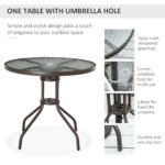 6 Piece Patio Dining Set for 4 with Umbrella, with 4 Folding Dining Chairs & Round Glass Table for Garden, Gray - Image 4