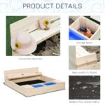 Kids Wooden Sandbox w/ Two Plastic Boxes Foldable Bench Seat Waterproof Cover Bottom Liner Storage Space - Image 7