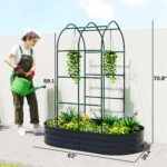 Galvanised Raised Garden Bed with Arched Trellis, 5 x 3 x 6ft Metal Outdoor Planter Box with Open Bottom, Dark Gray - Image 3