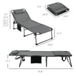 Folding Chaise Tanning Lounge Chair w/ 5-level Reclining Back, Reading Hole, Side Pocket, Headrest, Gray - Image 3
