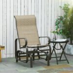 Gliding Lounger Chair, Single Rocker with Lightweight Metal & Mesh Construction, Tan - Image 2