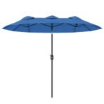 Double-sided Patio Umbrella, 9.5' Outdoor Umbrella with Push Button Tilt and Crank, 3 Air Vents and 12 Ribs, Cyan Blue - Image 11