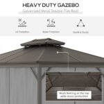 10' x 12' Hardtop Gazebo with Curtains and Netting, Permanent Pavilion Metal Double Roof Gazebo Canopy with Aluminum Frame and Hooks, for Garden, Patio, Backyard, Gray - Image 4