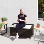 Outdoor Wicker Storage Bench with Storage & Cushion, Cream White - Image 2