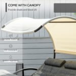 Outdoor Double Chaise Rocking Chair, Day Bed Sun Lounger with Canopy Shade, Headrest Pillow, Armrests for Garden, Poolside, Light Gray - Image 4