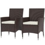 2 Pieces Wicker Outdoor Dining Chairs, Patio Chairs with Cushions for Backyard, Garden, Lawn, Dark Coffee
