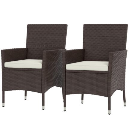2 PCS Rattan Wicker Dining Chairs with Cushions and Anti-Slip Foot