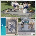 Outdoor Rug for Patio, 9' x 12' Waterproof Large Mat, Reversible Plastic Straw Rug for Decor, Portable Outside RV Camping Area Carpet Mat for Backyard Porch Deck Picnic, Black & Gray Border - Image 5