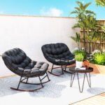 Outdoor Rocking Chair Patio Set of 2, Oversized Rocking Papasan Chairs with Cushions for Garden Porch, 265 lbs., Black - Image 8