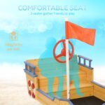 Kids Wooden Sandbox Pirate Ship Sandboat w/ Bench Seat Storage Space Ceder Wood - Image 6