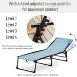 Folding Chaise Lounge Pool Chair with 4-Position Reclining Back, Pillow, Breathable Mesh & Bungee Seat, Baby Blue - Image 4