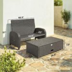 Patio Rattan Daybed, Wicker Outdoor Daybed with Storage Ottoman, Loveseat w/ Adjustable Backrest, Navy Blue - Image 3