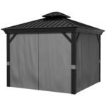 10' x 10' Hardtop Gazebo, Pavilion Gazebo with Curtains, Nettings, Aluminum Frame, Hooks, for Garden, Patio