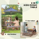 Outdoor Wooden Kids Picnic Table & Bench Set with Cushions and Umbrella, for Patio, Garden, Navy Blue - Image 6