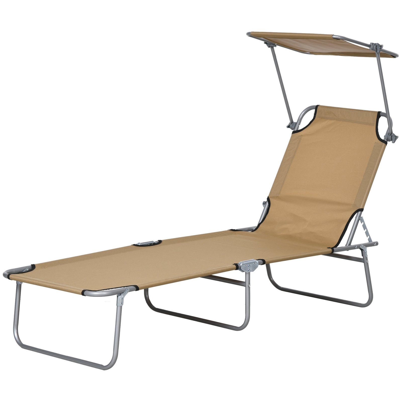JUHb3c19493c33ce8.jpg Outdoor Pool Chaise Lounge Chair, Folding Tanning Chair with Sun Shade, Tan - Image 1