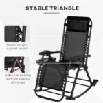 2 Outdoor Rocking Chairs Foldable Reclining Zero Gravity Lounge Rockers w/ Pillow Cup & Phone Holder, Black - Image 6