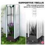 Garden Bed with Trellis, Outdoor Plant Box with PE Cover, Drainage Holes and Zipper Door, 15.7" x 15.7" x 48.8", Brown - Image 4