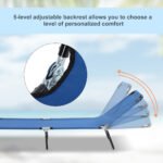 Folding Chaise Lounge Pool Chairs, Outdoor Sun Tanning Chairs with 5-Level Reclining Back, Steel Frame for Beach, Yard, Patio, Blue - Image 4