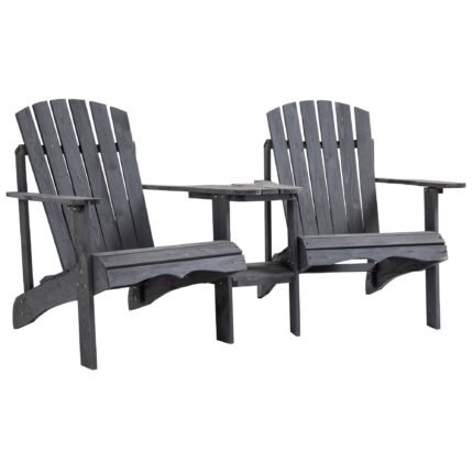 Outdoor Wood Adirondack Chair Reclined Bench w/ Coner Table & Umbrella Hole