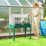 Elevated Garden Box with Greenhouse Cover, Raised Garden Bed with Legs and Drainage Hole for Vegetables, Green - Image 3