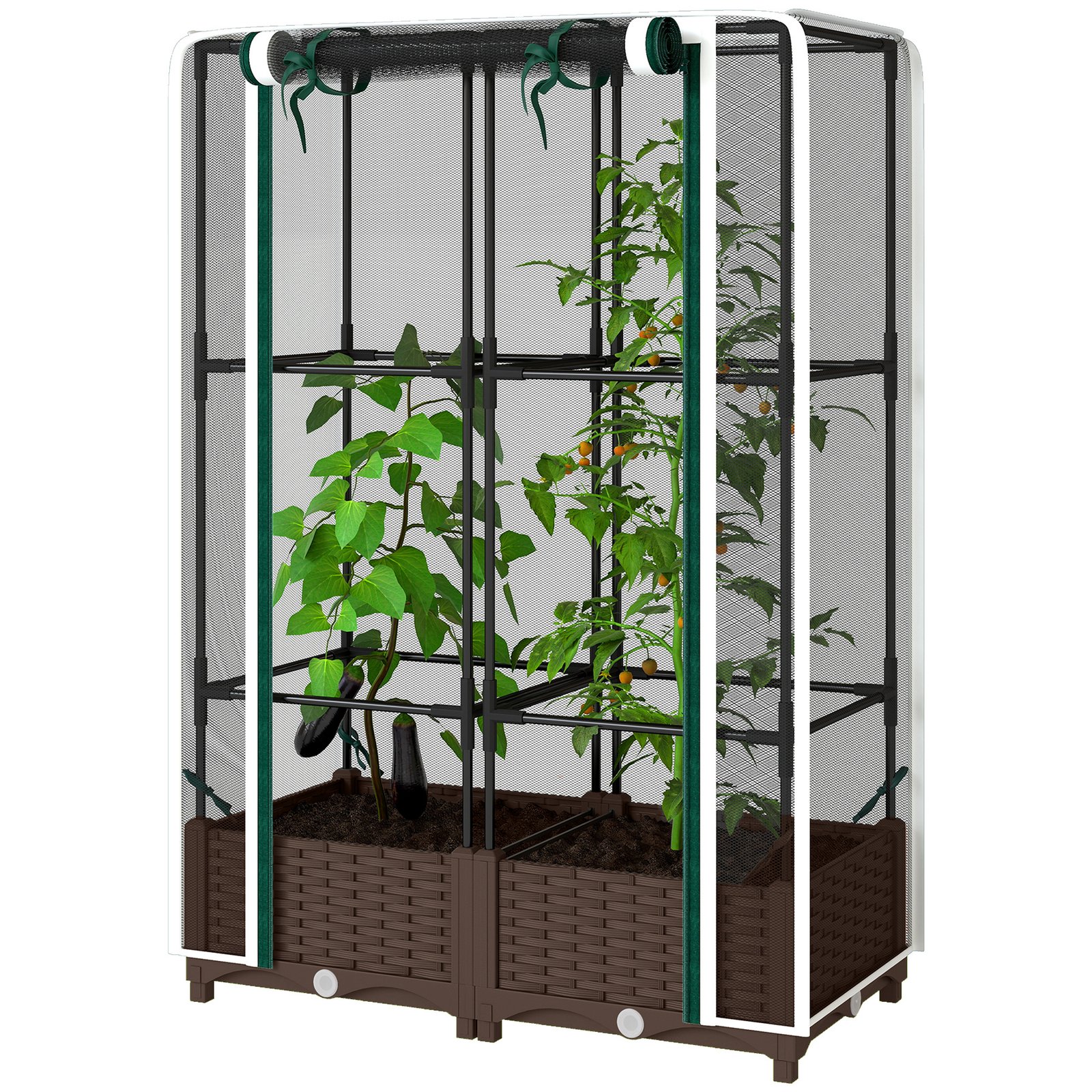 Jke80519d9a27e80b.jpg Raised Garden Bed with Trellis, 46.5" Tomato Cage with Crop Cage, Self Watering Planter Box with Drainage Holes, White - Image 1