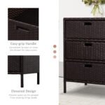 Patio PE Rattan Storage Cabinet, Wicker Pool Cabinet Organizer, Outdoor Towel Rack for Pool with 3 Drawers, Brown - Image 5