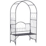 Metal Trellis Arbor Arch for Climbing Plants with Garden Bench, Grow Grapes & Vines, Patio Decor & 2-Person Outdoor Interlacing Decorative Seating with Tips, 484 lbs. Weight Capacity, Black - Image 8