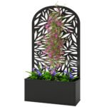 Metal Garden Bed with Trellis for Climbing Plants, Freestanding or Wall Mounted Flower Bed for Garden, Patio, Balcony